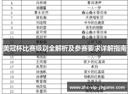 美冠杯比赛级别全解析及参赛要求详解指南